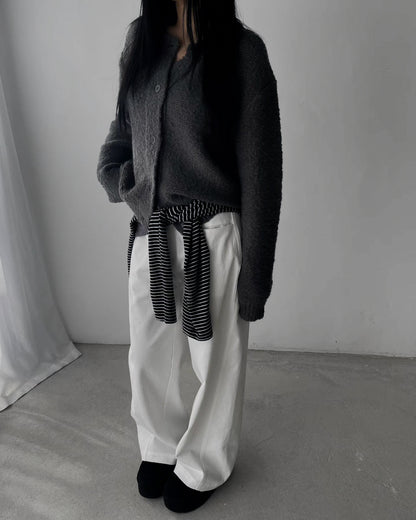 羊毛混紡圓領開胸外套 深灰色