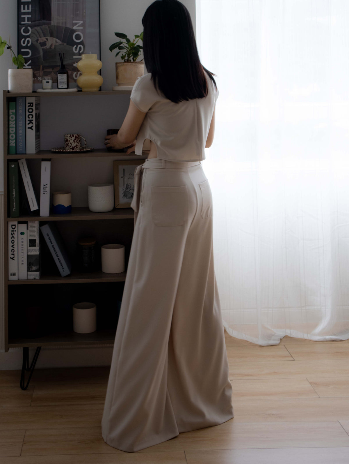 Élan 前後兩穿微光澤西裝上衣 (米色)