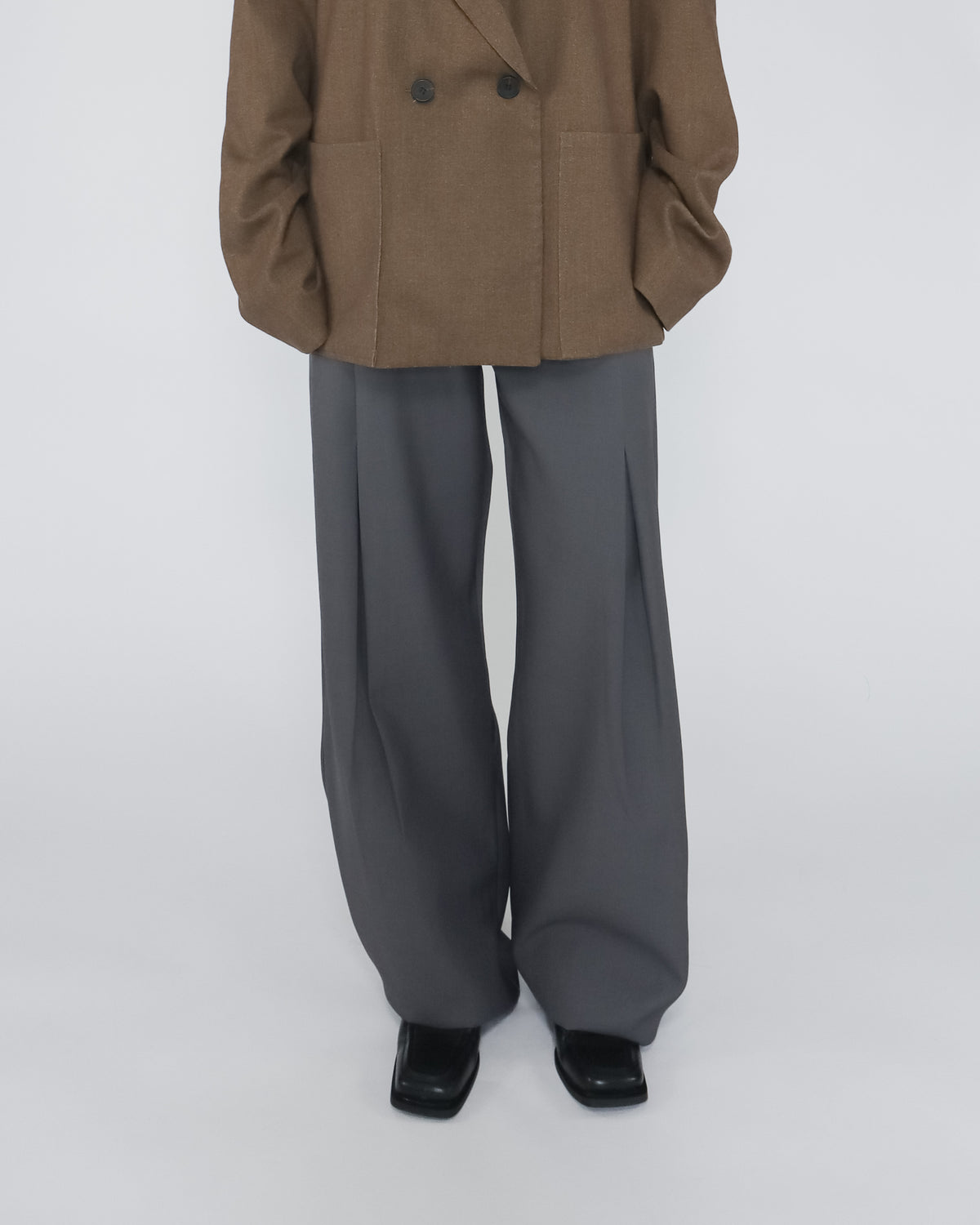Unisex 前開衩直腿西褲 - 黑色
