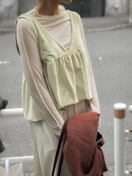 絨面V領背心 淡黃色