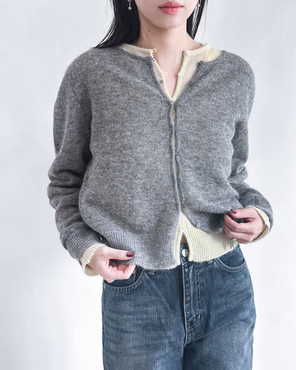 海馬毛混紡圓領薄外套 淺黃色