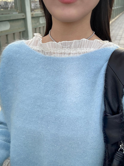 內外搭兩穿平領細褶上衣 米白色