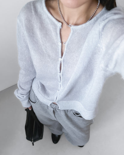 海馬毛混紡圓領薄外套 淺藍色