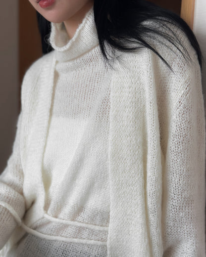 透薄羊毛背心連外套套裝 - 米白色