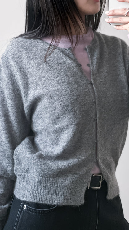 海馬毛混紡圓領薄外套 淺灰色