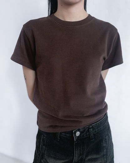 羊毛絨彈性薄素Tee 深啡色