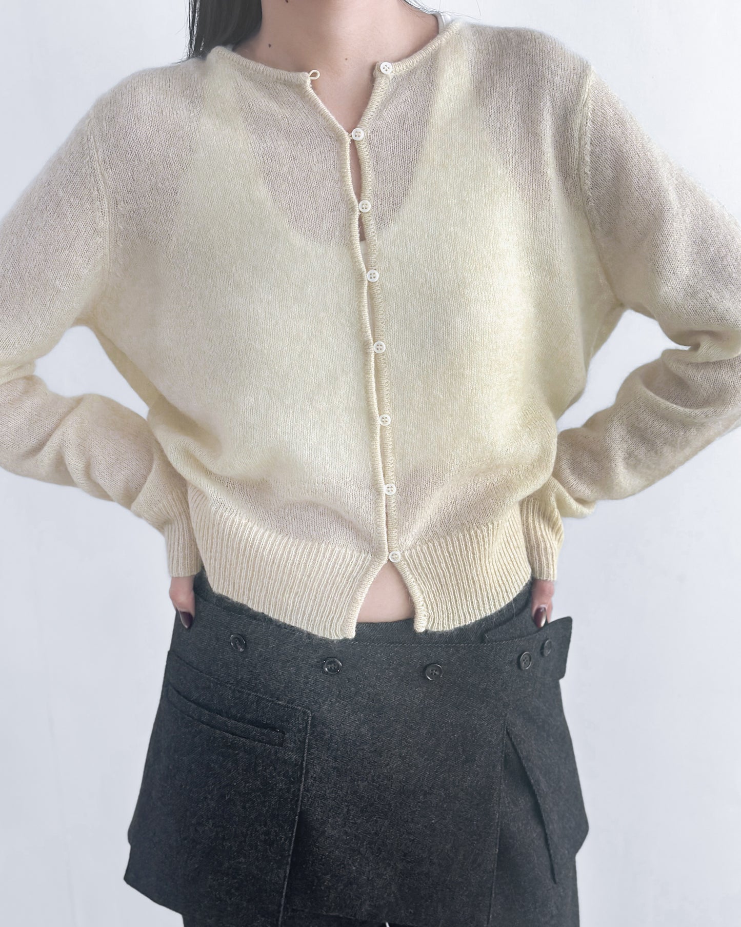 海馬毛混紡圓領薄外套 淺黃色