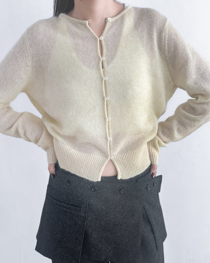 海馬毛混紡圓領薄外套 淺黃色