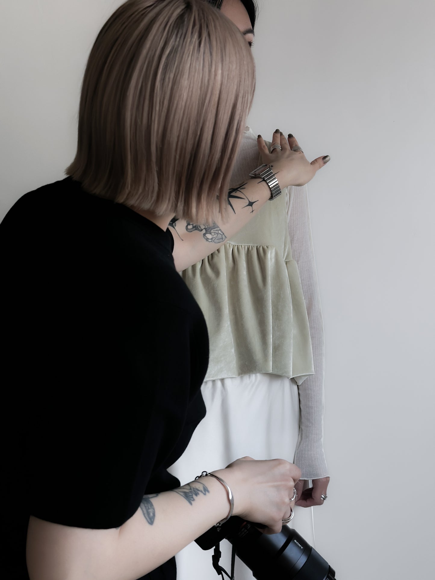 絨面V領背心 淡黃色