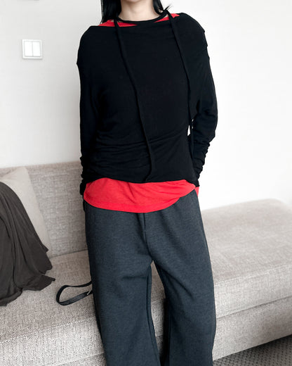 基本款圓領後車線上衣 - 黑色