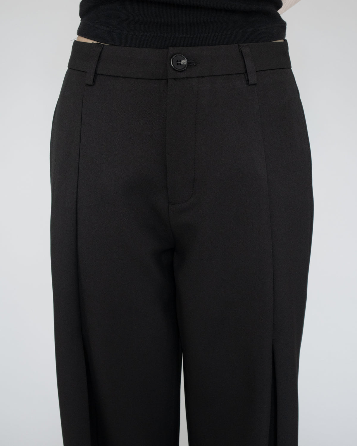 Unisex 前開衩直腿西褲 - 黑色
