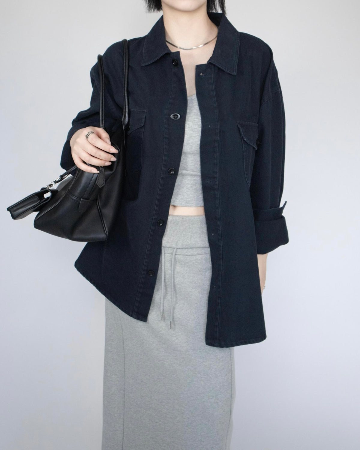 Unisex oversized 牛仔恤衫 - 深藍色
