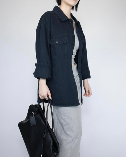 Unisex oversized 牛仔恤衫 - 深藍色
