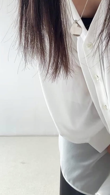 寬鬆束口袖透膚上衣 白色