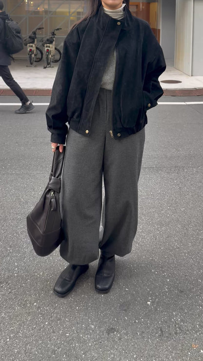 挺身鈕扣束腳長褲 灰色