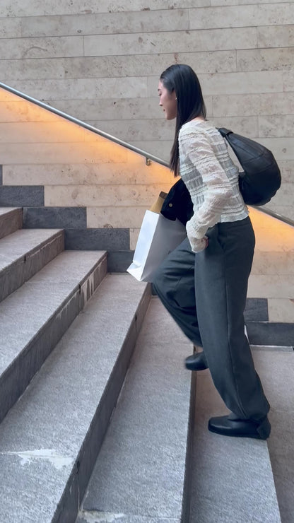 挺身鈕扣束腳長褲 灰色